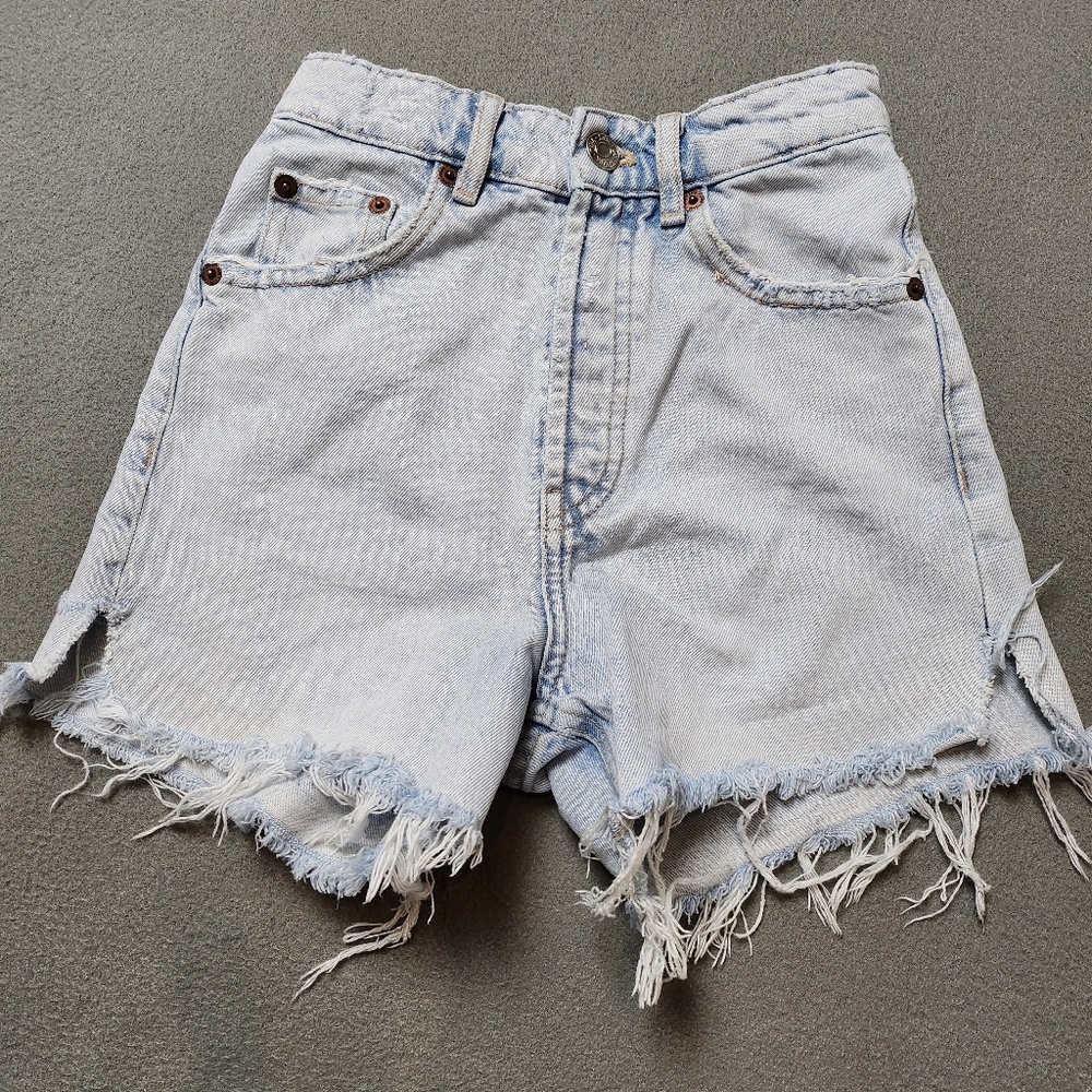 Zara Light Blue Distressed Denim Shorts